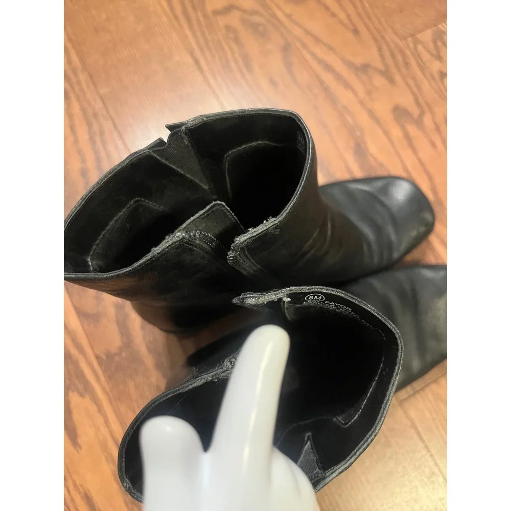 Madeline Favor Black Leather Square Toe Block Heel Ankle Boots Size 8M
